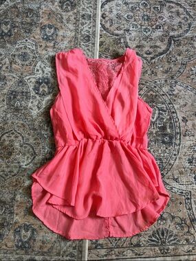 Women's Pink Lace-Back Peplum Top